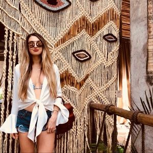 Nasty Gal Tie Front White Blouse Deep V